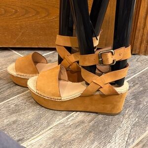 Kensie Teal Leather Platform Wedges Size 7.5 bohemian festival romantic coastal